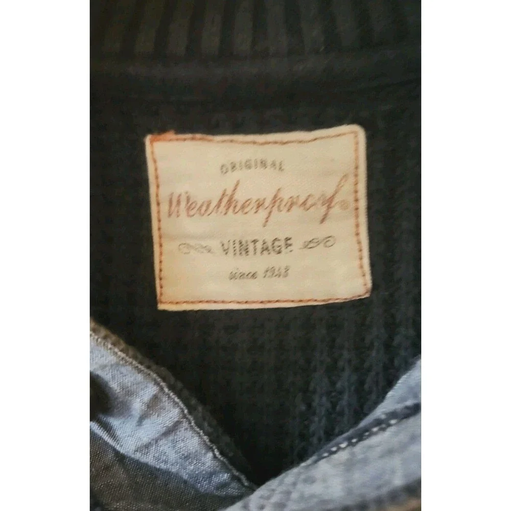 Weatherproof Mens Navy Blue Waffle Knit Cotton Button Mock Neck Sweater S